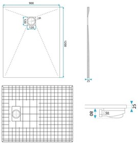 Rea Bazalt Carrara Black cadita de dus dreptunghiulara x120 cm negru REA-K7009