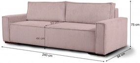 Canapea cu trei locuri cu taburet SMART SET, roz deschis