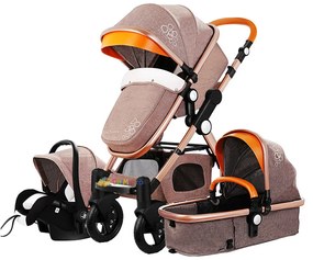 Carucior 3 in 1 cu landou transformabil sport, 0-36 luni, Crem - CPC-14-crem
