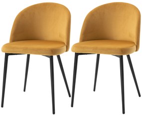 HOMCOM Set de 2 scaune pentru sufragerie, scaune pentru bucatarie tapitate cu catifea, scaune pentru birou si sufragerie, 49x50x77cm, galben