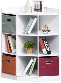 HOMCOM Mobilier de colț pentru depozitare mobilier pentru copii unitate de depozitare 9 nișe 3 sertare din material netesut MDF alb | Aosom Romania