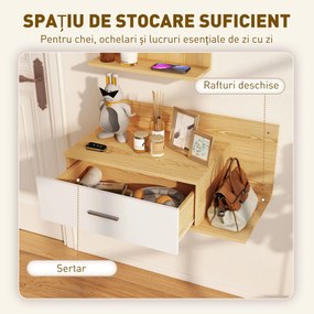 HOMCOM Set de Intrare cu Oglindă cu Raft și Dulap Suspendat cu Sertar și 2 Rafturi Deschise, din Lemn și Sticlă | Aosom Romania