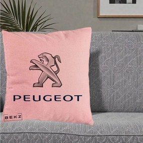 Perna Personalizata cu emblema Peugeot, 40x40 cm, Roz, Husa Detasabila, Perna Inclusa, BEKZ®