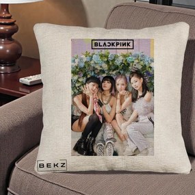 Perna Personalizata K-pop BLACKPINK Foto Grup, 40x40 cm, Bej Canapea, Husa Detasabila, Perna Inclusa, BEKZ®