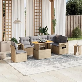 vidaXL Set canapele de grădină, 7 piese, cu perne, bej, poliratan