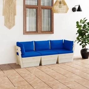 Canapea de gradina din paleti, 3 locuri, cu perne, lemn molid Albastru, Canapea cu 3 locuri, 1