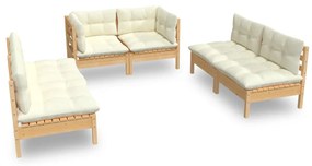 3096208 vidaXL Set mobilier grădină cu perne crem, 6 piese, lemn masiv de pin