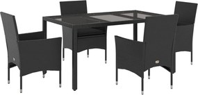 vidaXL Set mobilier de grădină cu perne 5 piese negru poliratan&sticlă