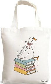 Sacosa de Panza pentru Cumparaturi, Geanta Tote, model Silly Goose 9, 38 x 34.5 cm, Alba, BEKZ®