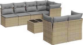 vidaXL Set canapele de grădină, 8 piese, cu perne, bej, poliratan