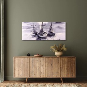 Tablou - Port marin, pictură în ulei (120x50 cm)
