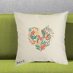 Perna Decorativa Inima Florala Botanica, 40x40 cm, Ecru, Husa Detasabila, Perna Inclusa, BEKZ®