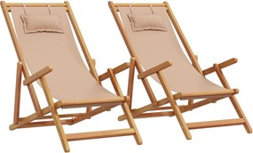 vidaXL Scaune de plajă pliabile 2 buc. țesătură gri taupe & lemn masiv