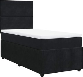 vidaXL Pat box spring cu saltea, negru, 100x200 cm, catifea