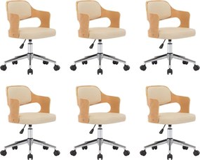 vidaXL Scaune pivotante de masă, 6 buc., crem, lemn curbat & piele eco