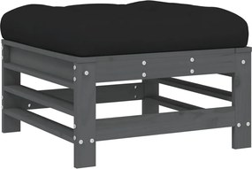 vidaXL Taburet de grădină cu pernă, gri, lemn masiv de pin