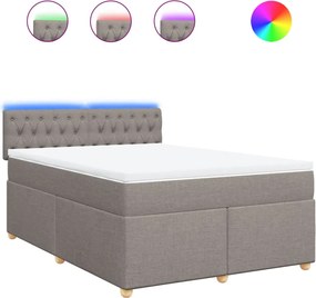 vidaXL Pat box spring cu saltea, gri taupe, 140x200 cm, textil