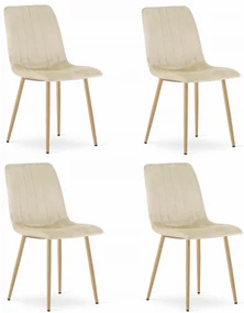 Set 4 Scaune Bucatarie/Dining Gabe Picioare Finisaj Lemn, Catifea Bej