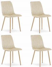 Set 4 Scaune Bucatarie/Dining Gabe Picioare Finisaj Lemn, Catifea Bej