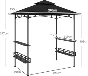 Outsunny Tonnelă de grătar copertină pentru grădină cârlig pe tavan rafturi coșuri 240 x 150 x 257 cm gri închis | Aosom Romania