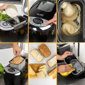 Masina de facut paine FIRST FA-5152-3-BA, 850W, 1.25 kg, 12 programe, Timer, Acoperire antiaderenta, Negru/inox