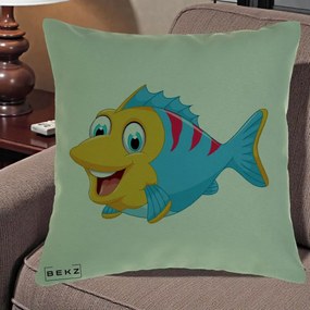 Perna Decorativa Peste Vesel Cartoon, 40x40 cm, Verde, Husa Detasabila, Perna Inclusa, BEKZ®