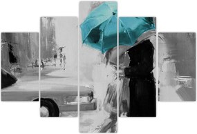 Tablou - Cuplu în dragoste cu umbrelă, albastru (150x105 cm)