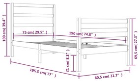 Cadru de pat 2FT6 Small Single, alb, 75x190 cm, lemn masiv pin Alb, 75 x 190 cm