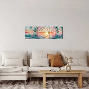 Tablou – Mozaic al soarelui la apus (cu ceas) (90x30 cm)
