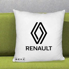 Perna Personalizata cu emblema Renault, 40x40 cm, Alb Pufos, Husa Detasabila, Perna Inclusa, BEKZ®
