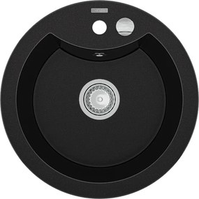 Mexen Diego chiuvetă de bucătărie granitică cu 1 cuvă 488 x 480 mm, neagră, sifon crom - 6512481000-77