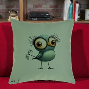 Perna Decorativa Pasare Teal cu Gene si Coada Spiralata, 40x40 cm, Verde, Husa Detasabila, Perna Inclusa, BEKZ®