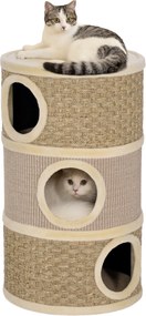 PawHut Tonă de zgâriat, 79 cm înălțime, Ø45 cm, tonă pentru pisici cu 3 niveluri și sfoară din sisal, peșteră pentru pisici, pentru pisici mari, Khaki+Maro | Aosom Romania