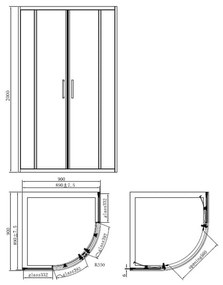 Set cabina dus neagra semirotunda 80x80 cm plus coloana dus cu termostat auriu lucios FDesign Anima