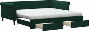 vidaXL Pat de zi cu extensie și sertare verde închis 100x200cm catifea