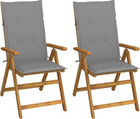 vidaXL Scaune grădină rabatabile cu perne, 2 buc., lemn masiv acacia