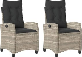 vidaXL Scaune de grădină rabatabile cu perne, 2 buc., gri, poliratan