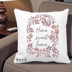 Perna Decorativa Home Sweet Home Frunze Colorate, 40x40 cm, Alba Mata, Husa Detasabila, Perna Inclusa, BEKZ®