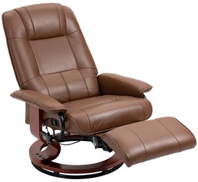 HOMCOM Fotoliu de relaxare, 145° reglabil, suport de picioare ajustabil, piele ecologică, 360° rotativ, până la 120 kg, Maro | Aosom Romania