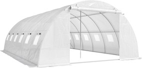 Outsunny Seră tunel cu 2 bare de susținere, 2 uși rulante și ferestre cu plasă, învelitoare din PE anti-UV, alb | Aosom Romania