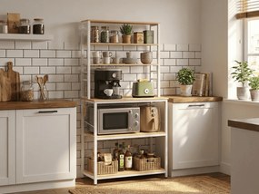 Raft de bucatarie LORANO 167x80 cm, alb / decor stejar