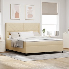 vidaXL Pat cu saltea cu arcuri &amp; LED Crem 180 x 200 cm, țesătură