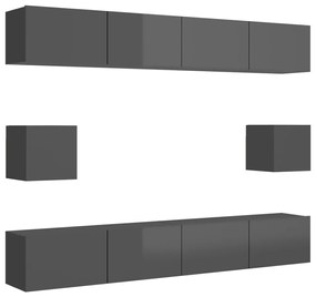 Set de dulapuri TV, 6 piese, gri extralucios, PAL 1, gri foarte lucios, 100 x 30 x 30 cm