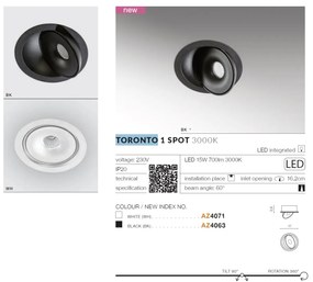 Spot LED modern directionabil incastrat tavan/plafon TORONTO 1 alb