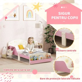 AIYAPLAY Pat copii mic, cadru cu design stele și spațiu de depozitare, roz | Aosom Romania