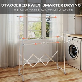 HOMCOM Uscător de Rufe Pliabil cu 3 Bare Reglabile, Uscător Vertical cu Roți Pivotante și Cadru din Oțel Inox, Uscător pentru Acasă și Spălătorie, Argintiu | Aosom Romania