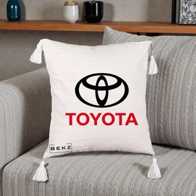 Perna Personalizata cu emblema Toyota, 40x40 cm, Bej cu Franjuri, Husa Detasabila, Perna Inclusa, BEKZ®