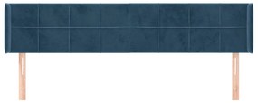 Tablie pat cu aripioare albastru inchis 203x16x78 88 cm catifea 1, Albastru inchis, 203 x 16 x 78 88 cm