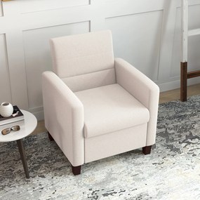 HOMCOM Upholstered Armchair in Linen Look, Foam, Seat Cushion, Wood Frame, Cream White | Aosom Romania
