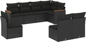 vidaXL Set mobilier de grădină cu perne, 8 piese, negru, poliratan
